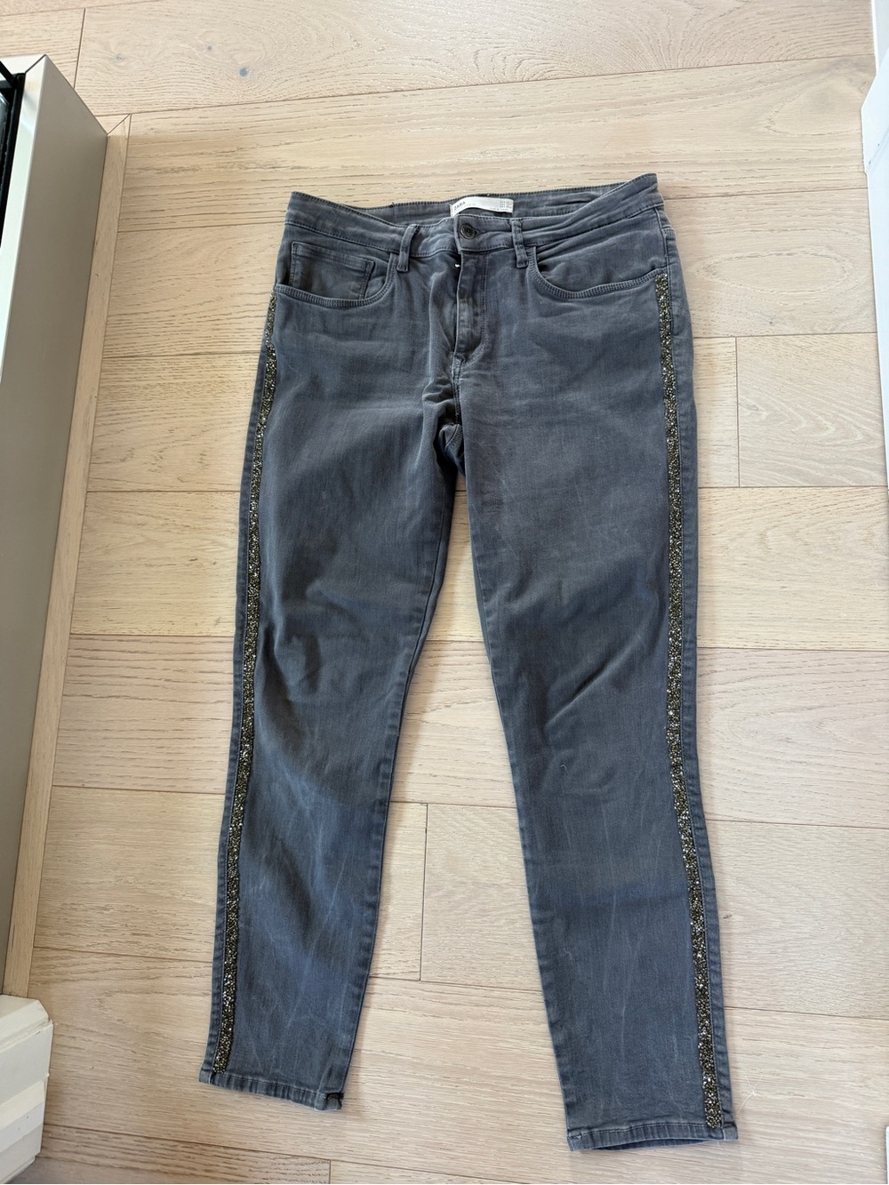 Zara Z1975 gray skinny jeans with  glitter side size USA 12